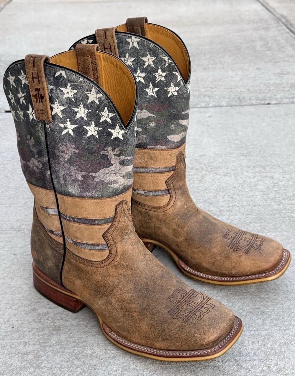 Tin Haul FREEDOM Camo Flag Square Toe Cowboy Western Boots Size 12D Ret $370